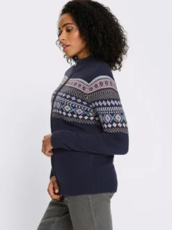 Jacquardstrickjacke mit durchgehendem Reißverschluss