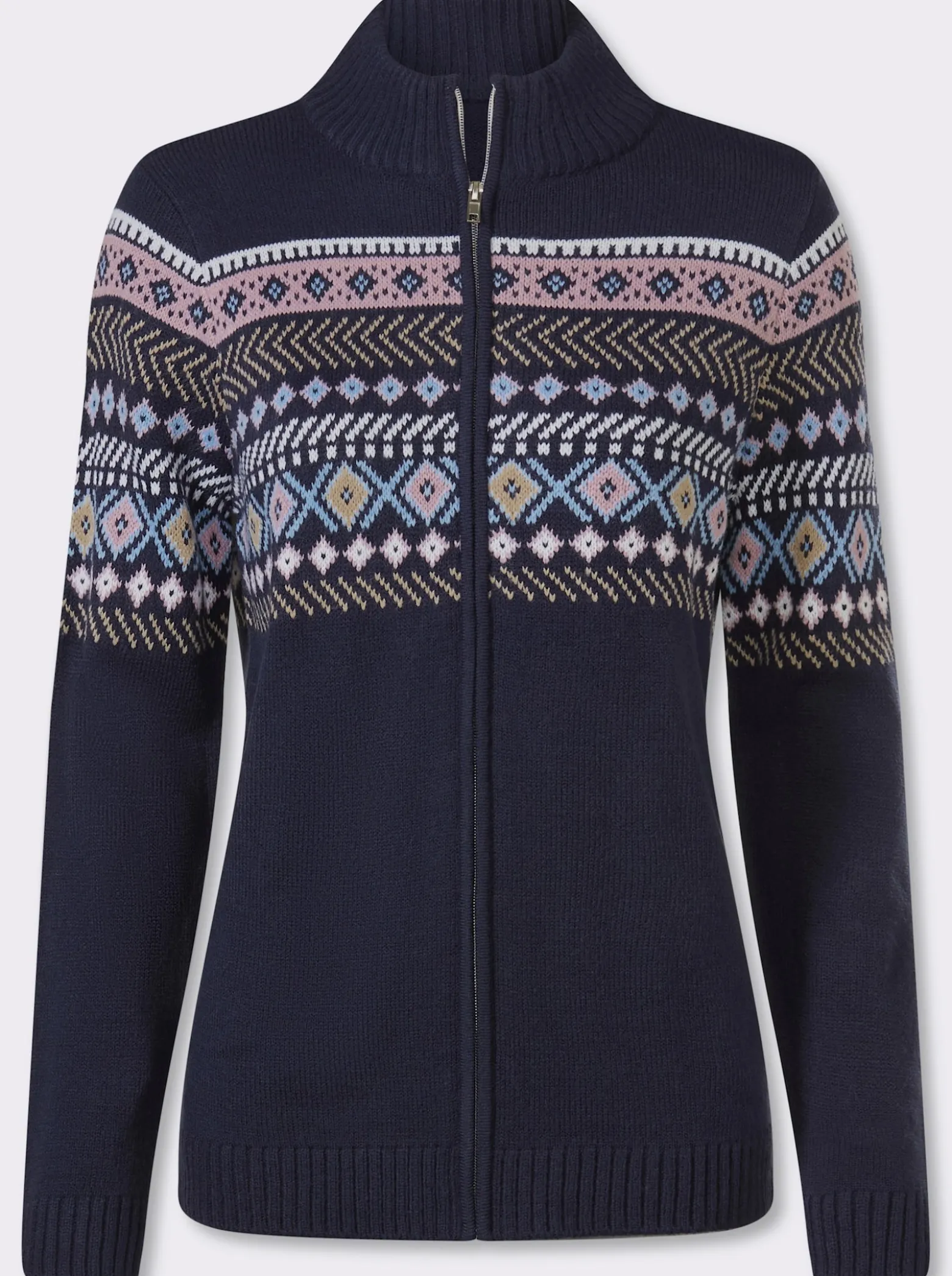 Jacquardstrickjacke mit durchgehendem Reißverschluss