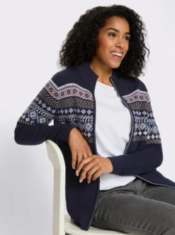 Jacquardstrickjacke mit durchgehendem Reißverschluss