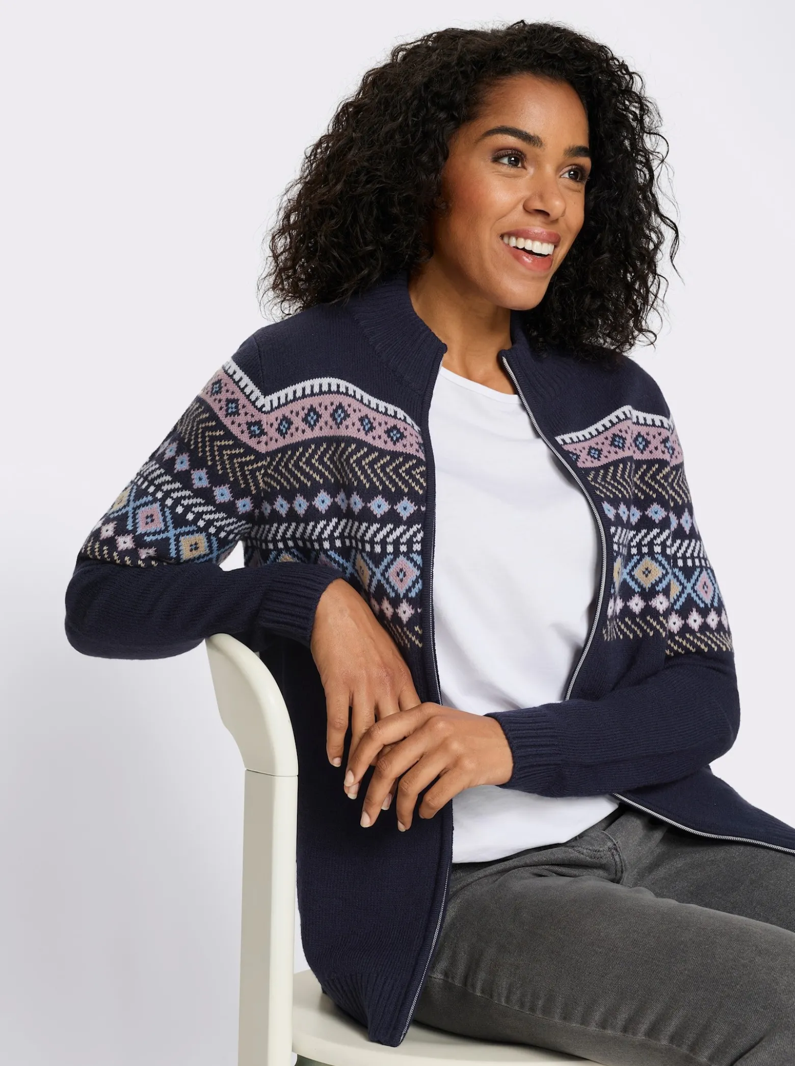 Jacquardstrickjacke mit durchgehendem Reißverschluss