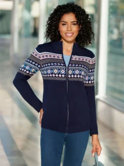 Jacquardstrickjacke mit durchgehendem Reißverschluss