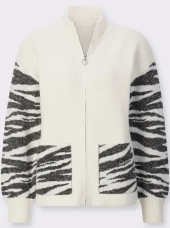Jacquardstrickjacke mit Zebramuster