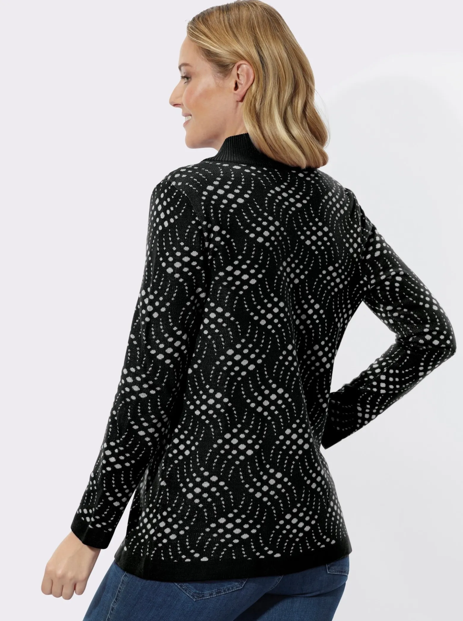 Jacquardstrickjacke mit zweifarbigem Muster