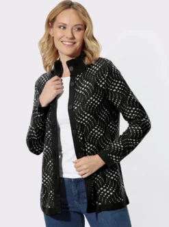 Jacquardstrickjacke mit zweifarbigem Muster