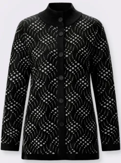 Jacquardstrickjacke mit zweifarbigem Muster
