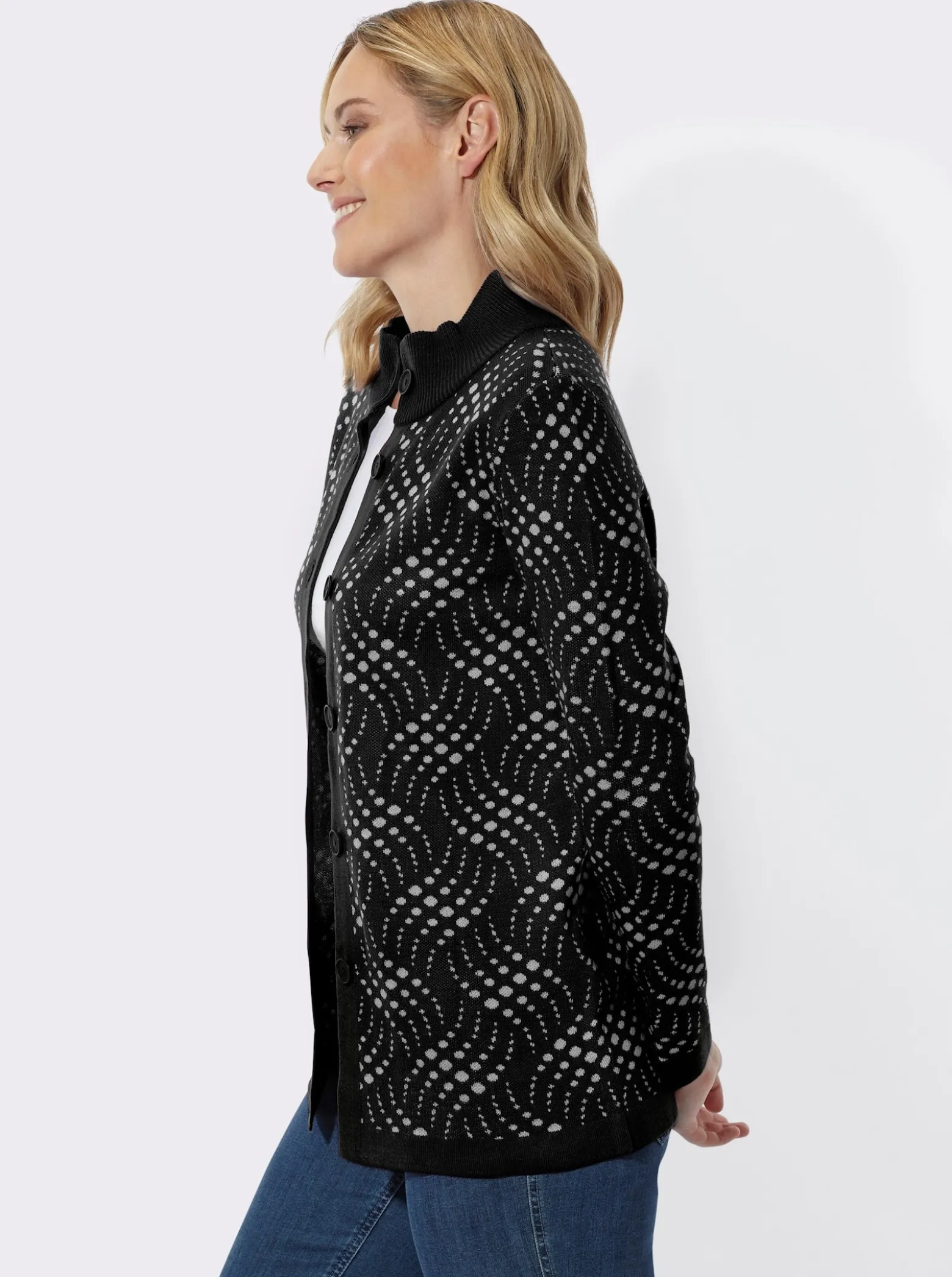 Jacquardstrickjacke mit zweifarbigem Muster