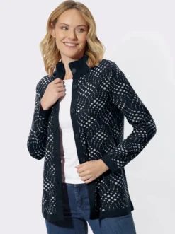 Jacquardstrickjacke mit zweifarbigem Muster