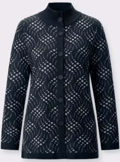 Jacquardstrickjacke mit zweifarbigem Muster