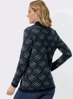 Jacquardstrickjacke mit zweifarbigem Muster
