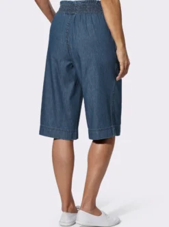 Jeansbermudas mit gesmoktem Dehnbund