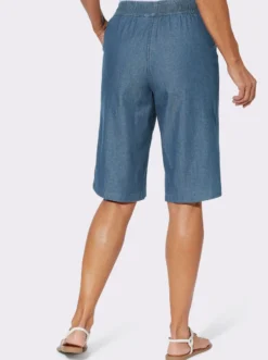 Jeansbermudas mit gesmoktem Dehnbund