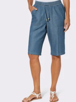 Jeansbermudas mit gesmoktem Dehnbund