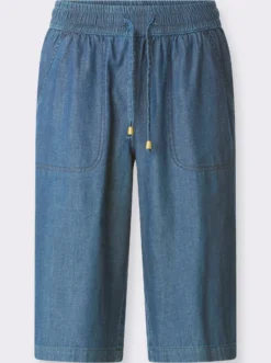 Jeansbermudas mit gesmoktem Dehnbund