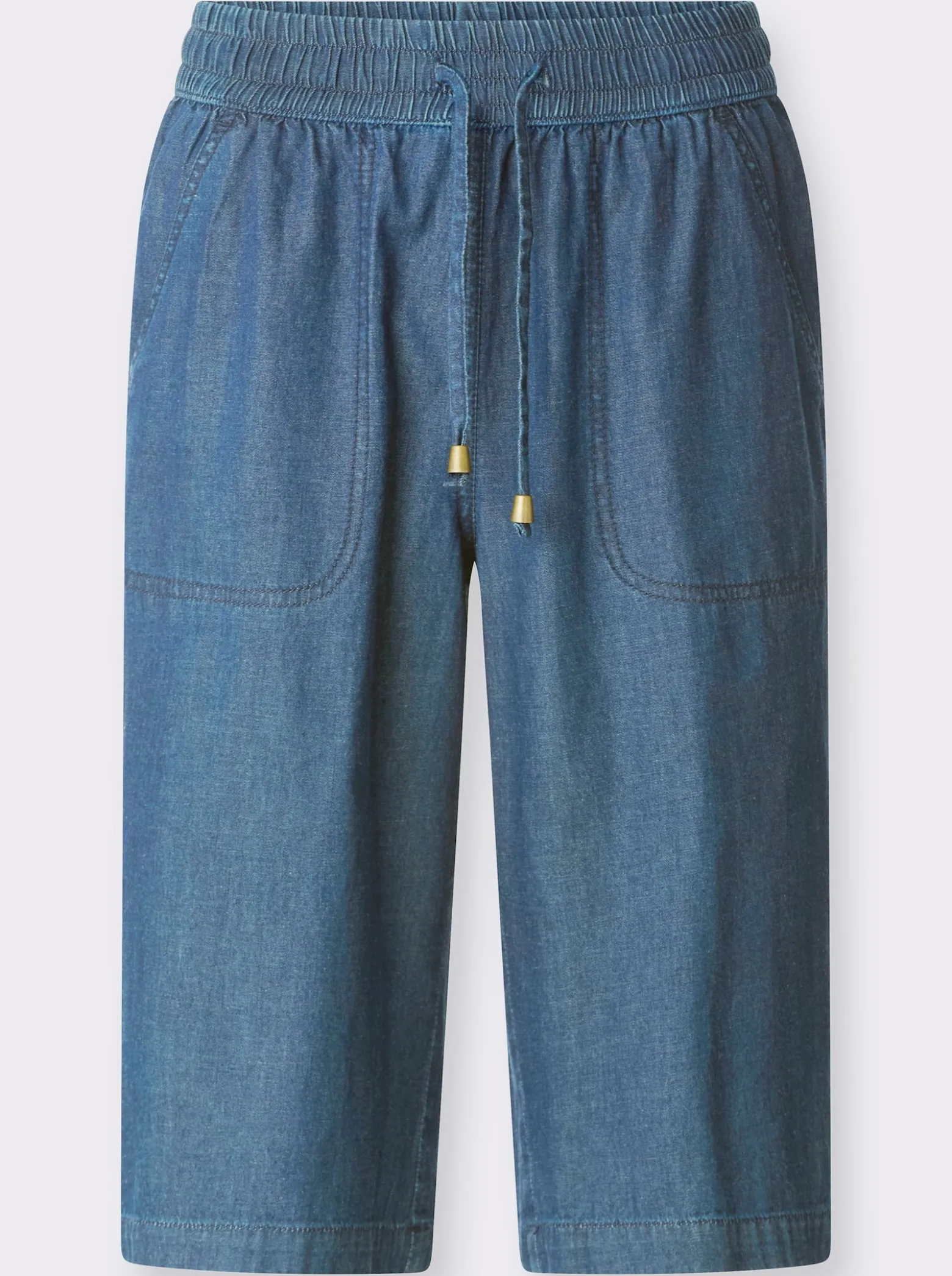 Jeansbermudas mit gesmoktem Dehnbund