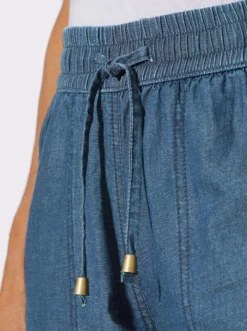 Jeansbermudas mit gesmoktem Dehnbund