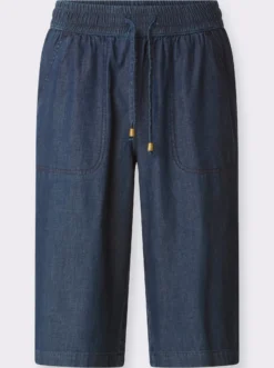 Jeansbermudas mit gesmoktem Dehnbund