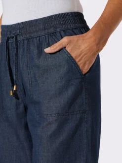 Jeansbermudas mit gesmoktem Dehnbund