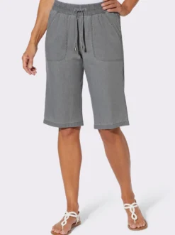Jeansbermudas mit gesmoktem Dehnbund