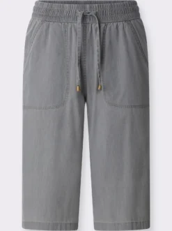Jeansbermudas mit gesmoktem Dehnbund