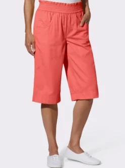 Jeansbermudas mit gesmoktem Dehnbund