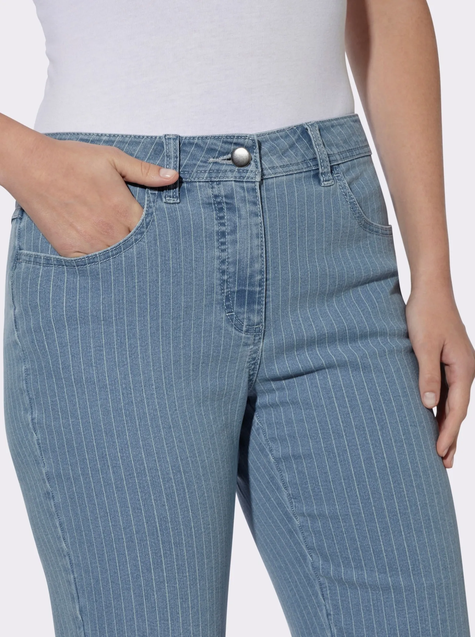Jeansbermudas mit Längsstreifen-Muster, Stretch