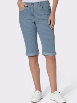 Jeansbermudas mit Längsstreifen-Muster, Stretch