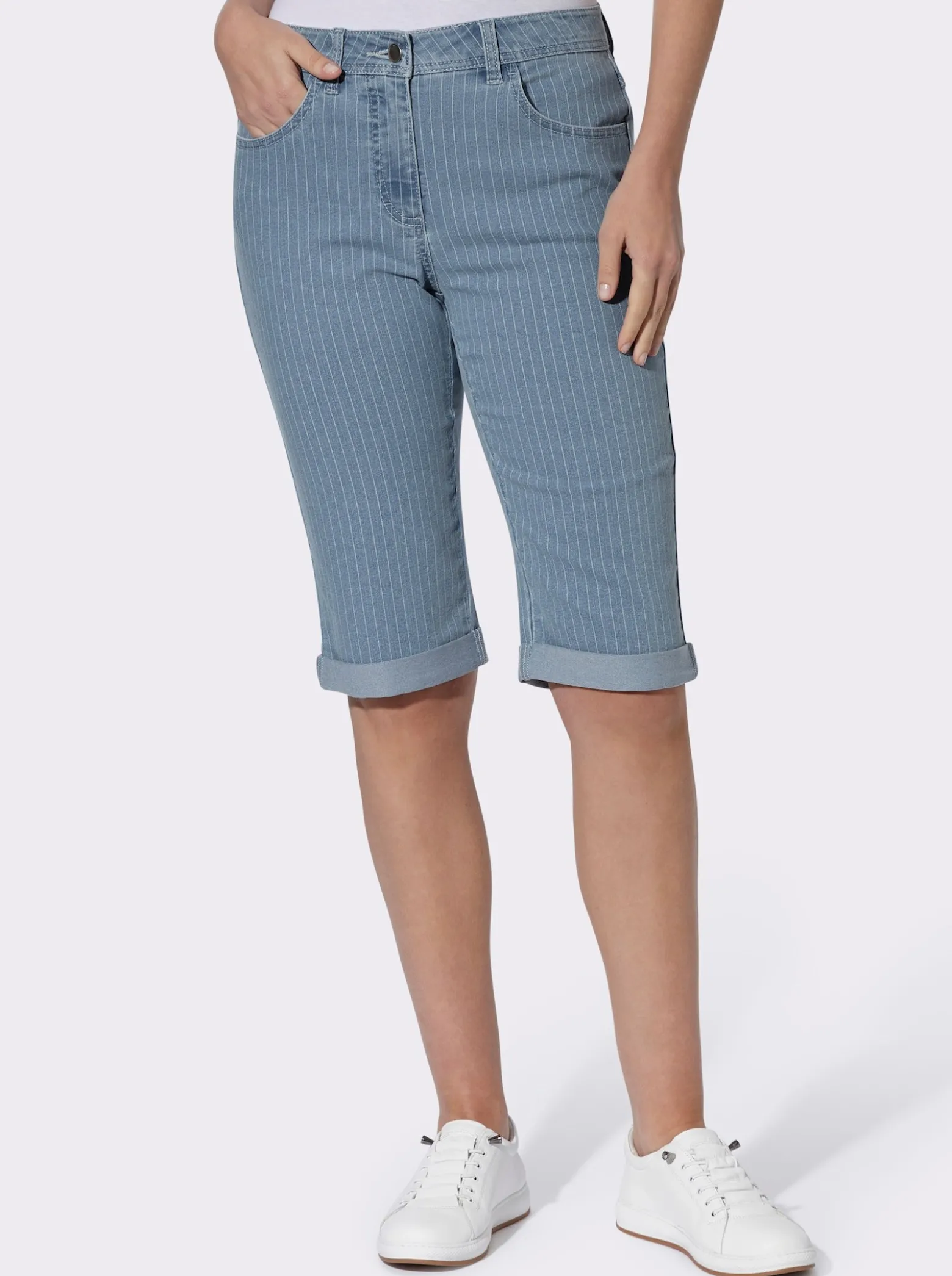 Jeansbermudas mit Längsstreifen-Muster, Stretch