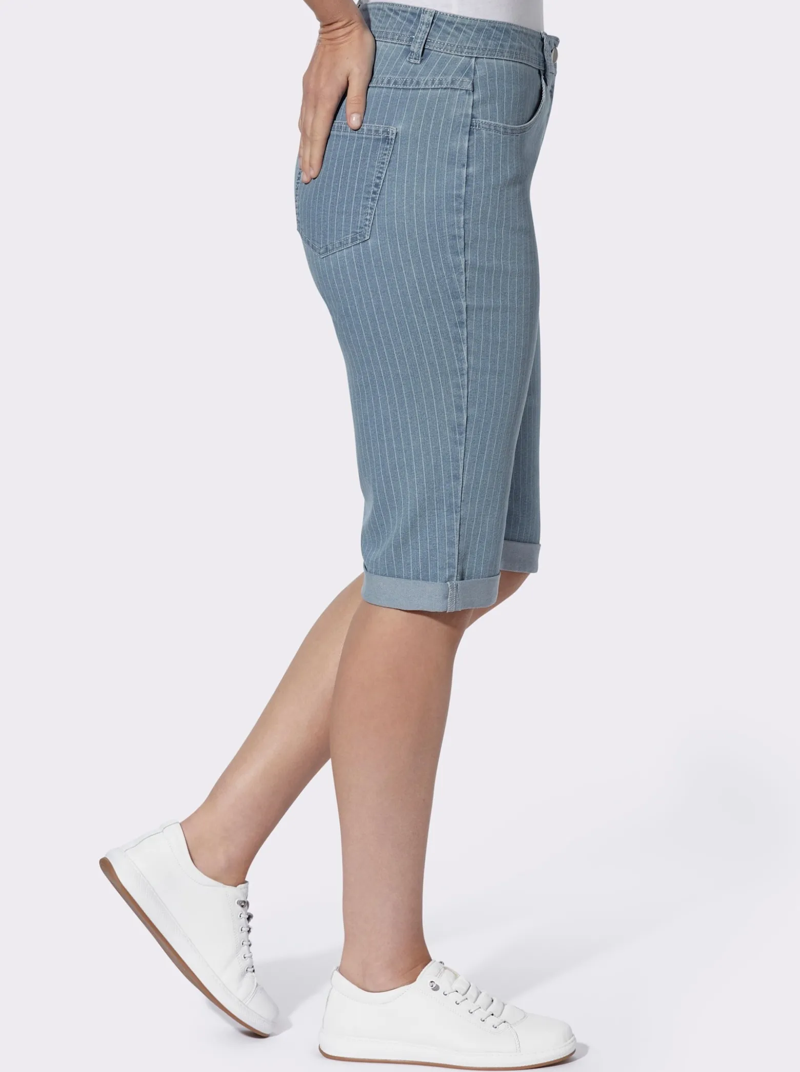 Jeansbermudas mit Längsstreifen-Muster, Stretch