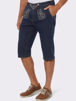 Jeansbermudas mit Trachtenstickerei