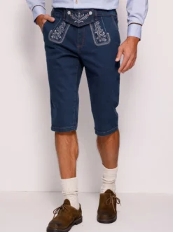 Jeansbermudas mit Trachtenstickerei