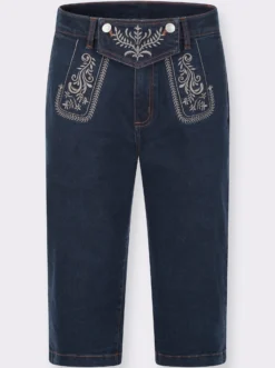Jeansbermudas mit Trachtenstickerei