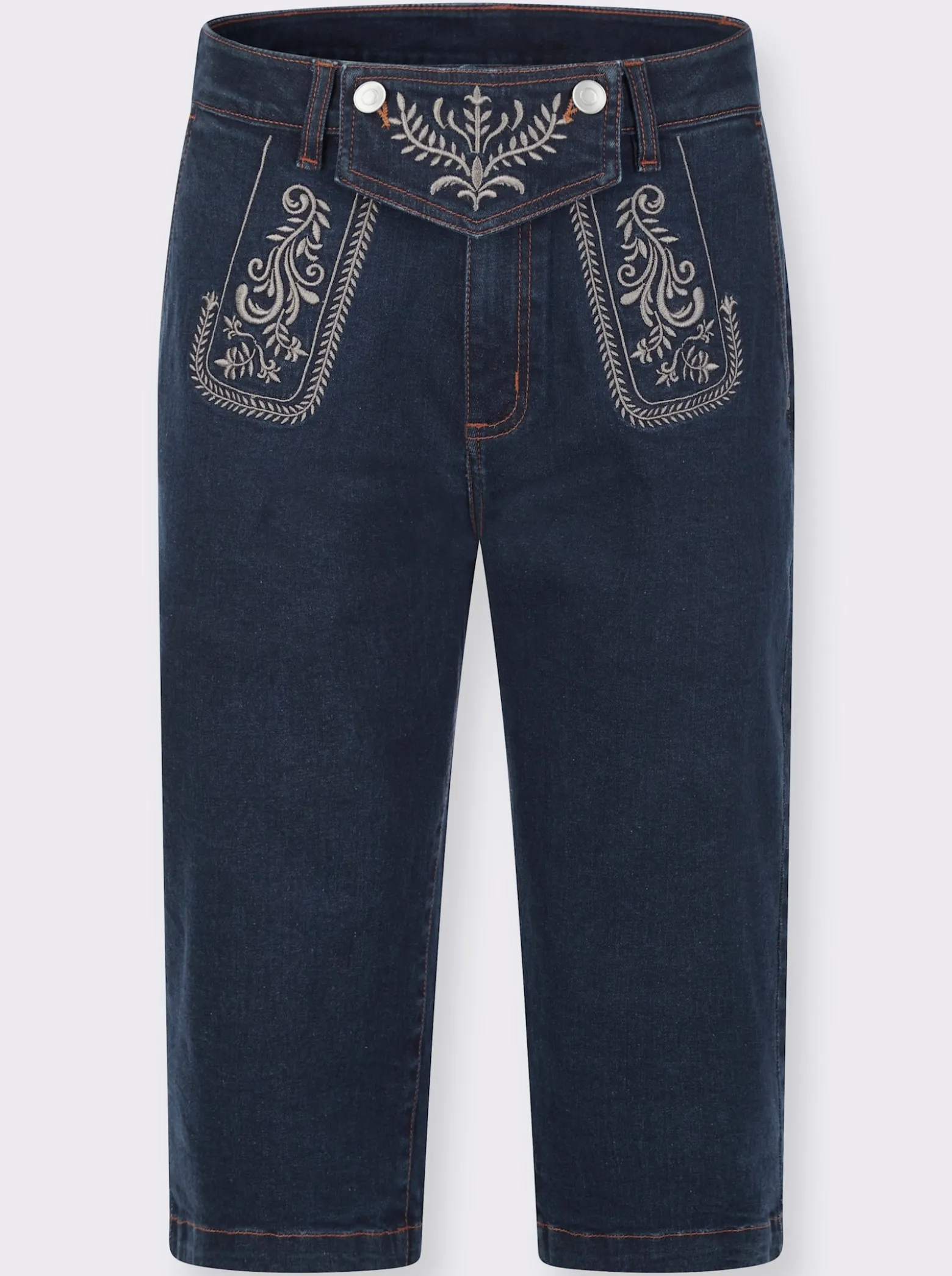 Jeansbermudas mit Trachtenstickerei