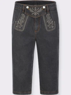 Jeansbermudas mit Trachtenstickerei
