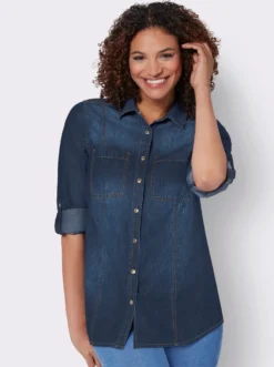 Jeansbluse mit abgerundetem Saum