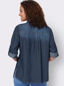 Jeansbluse mit abgerundetem Saum
