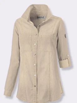 Jeansbluse mit abgerundetem Saum