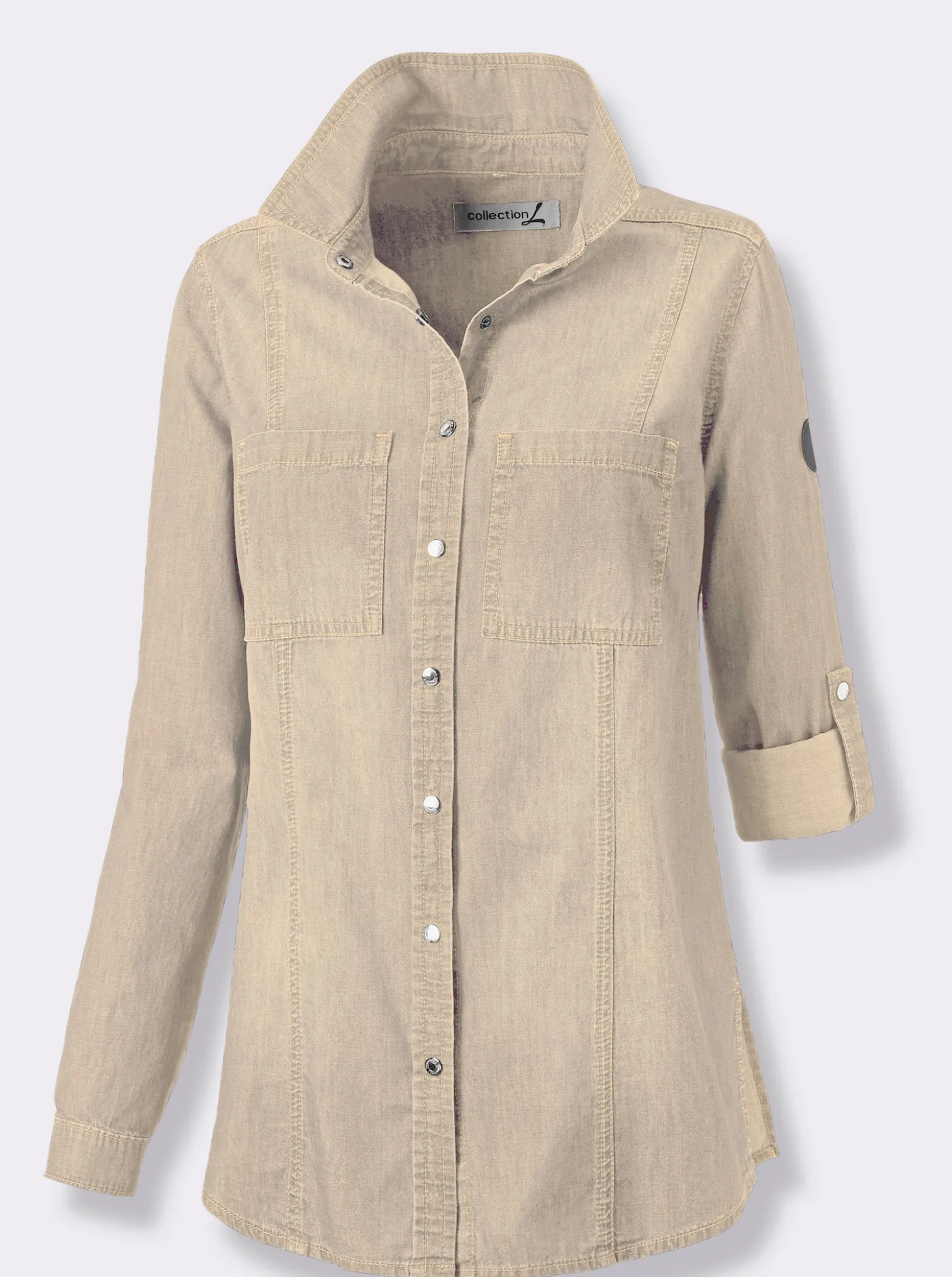 Jeansbluse mit abgerundetem Saum