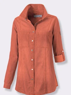Jeansbluse mit abgerundetem Saum