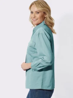 Jeansbluse mit überschnittenen Schultern