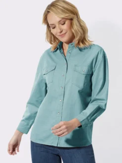 Jeansbluse mit überschnittenen Schultern