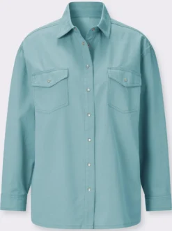 Jeansbluse mit überschnittenen Schultern