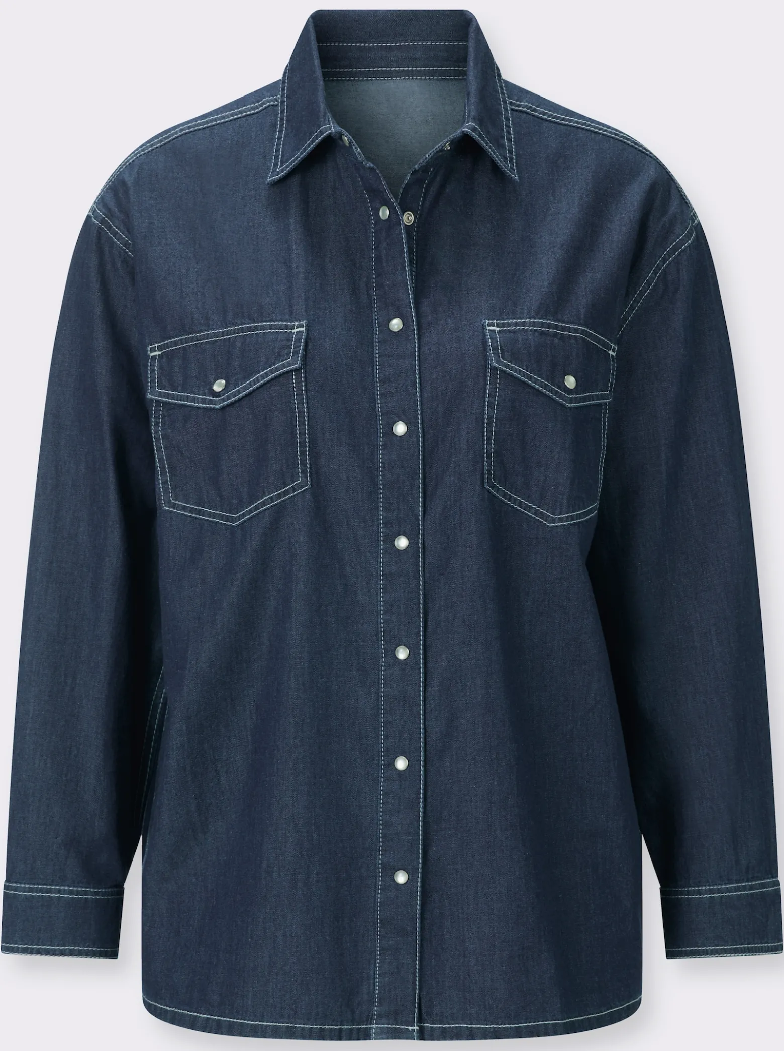 Jeansbluse mit überschnittenen Schultern