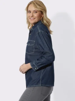 Jeansbluse mit überschnittenen Schultern