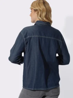 Jeansbluse mit überschnittenen Schultern