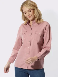 Jeansbluse mit überschnittenen Schultern
