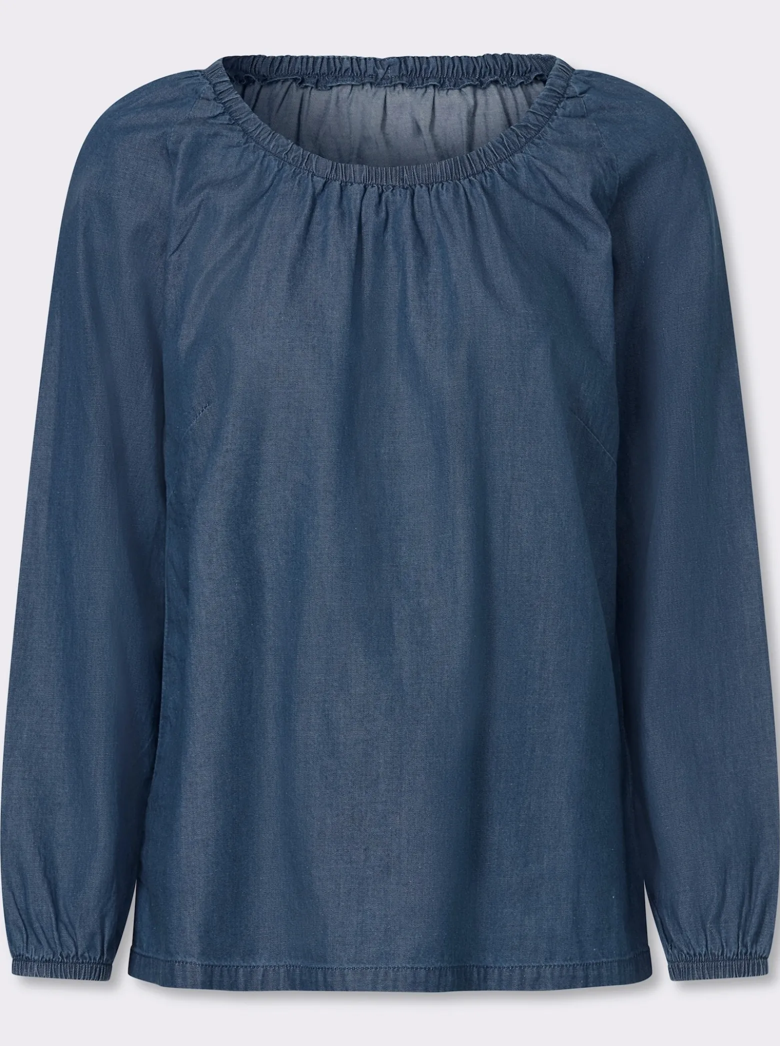Jeansbluse mit Gummizug am Ausschnitt