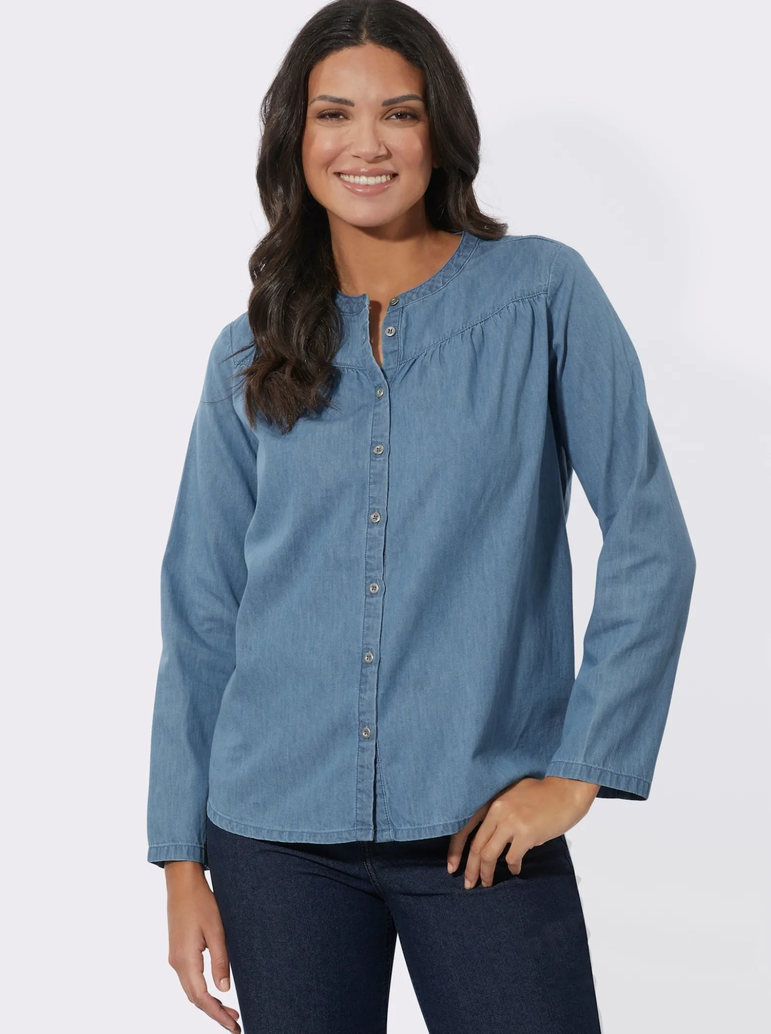 Jeansbluse mit Raffungen