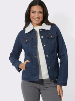 Jeansjacke mit Pelz-Imitat-Kragen