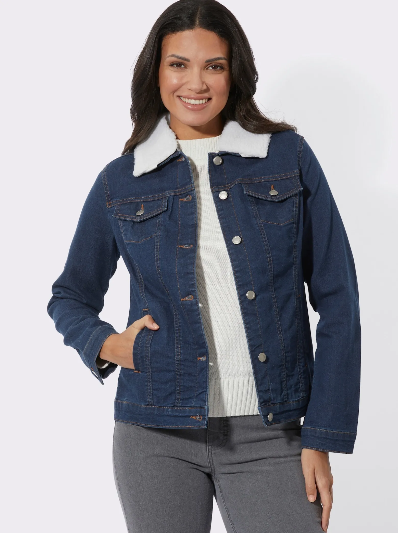Jeansjacke mit Pelz-Imitat-Kragen