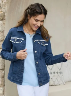 Jeansjacke mit Spitzenband